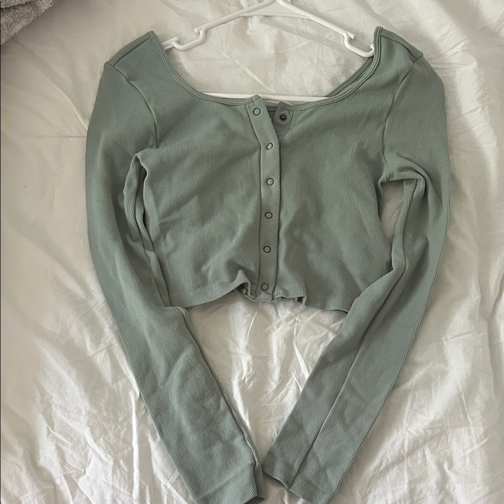 Aeropostale Dusty Green Long Sleeve Button-Up Top